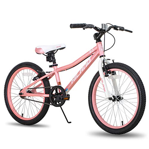 Hiland 20 Inch Kids Mountain Bike for Boys, Girls, Single Speed Kids Bicycles with V Brake and Kickstand Pink
